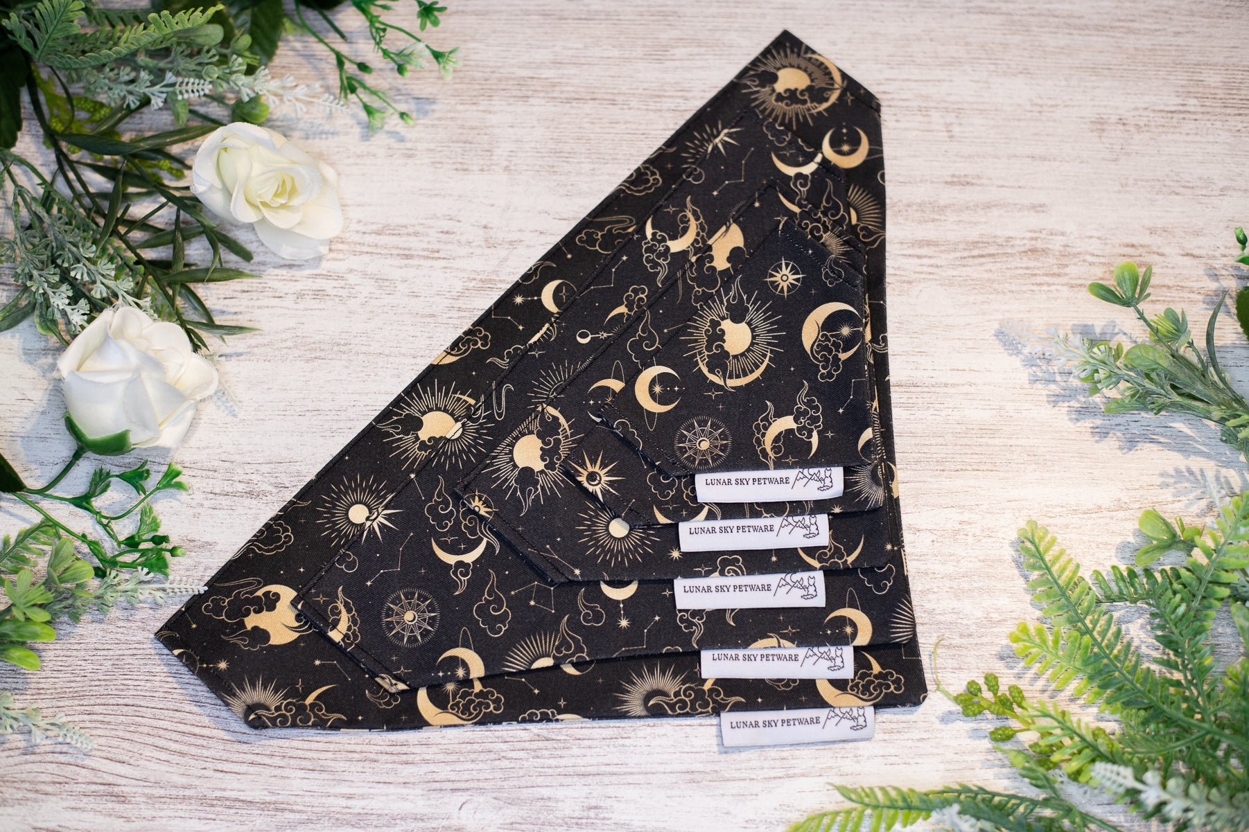 Slip On Dog Bandana Black & Gold Celestial